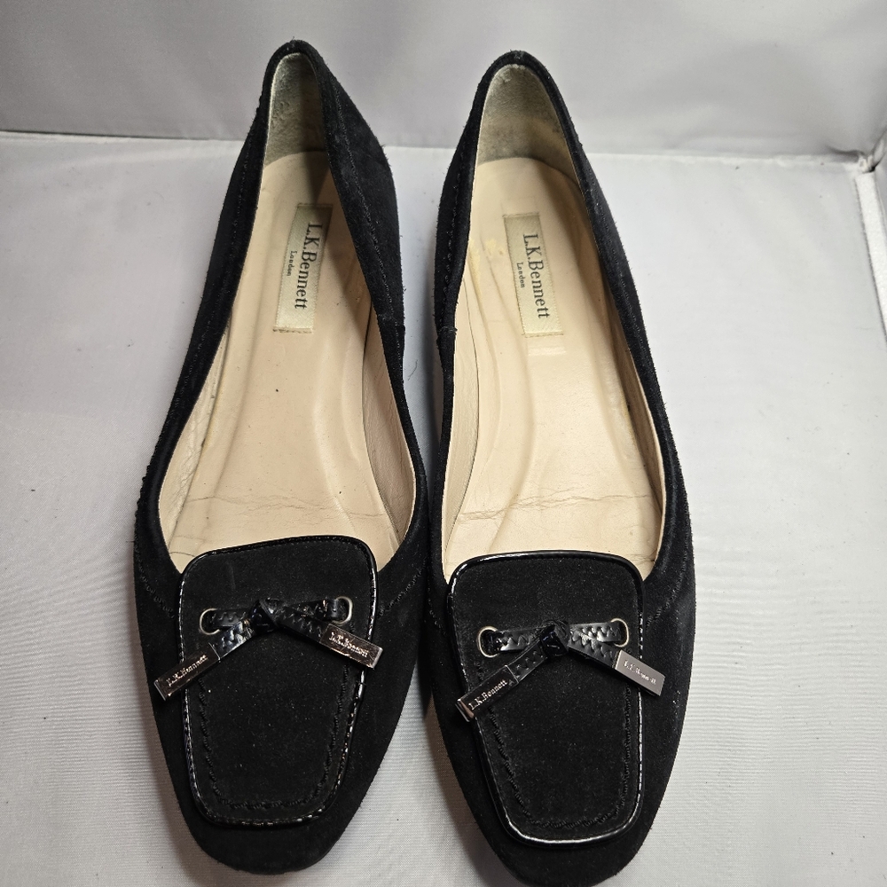 L.K. BENNETT Marais Black Suede Loafers - Size 38